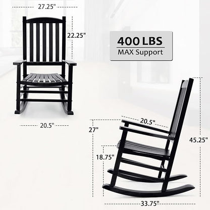 Hupmad Wooden Rocking Chair Outdoor Oversized Porch Rocker Chair, Patio Wooden - Image 3