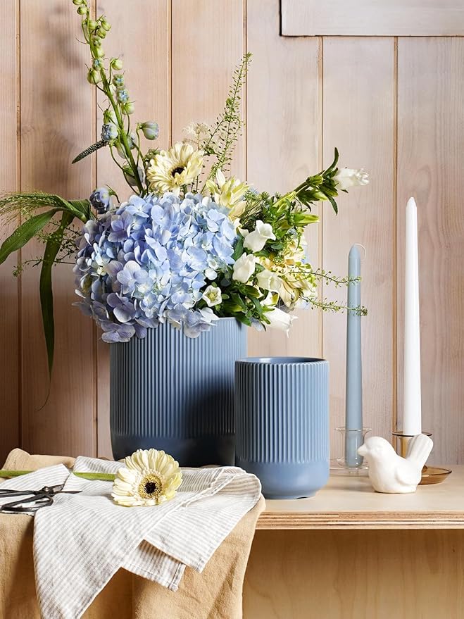 LE TAUCI Utensil Holder, 7.3"+5.4" Ceramic Kitchen Utensil Holder for Countertop, Large Cooking Utensil Crocks for Kitchen Counter, Morden Utensil Organizer for Spatula, Set of 2, Dusty Blue