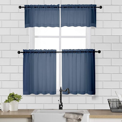 Chyhomenyc Sheer Curtains Tiers 42W x 24L Inches 2 Pieces, Light Filtering - Image 2