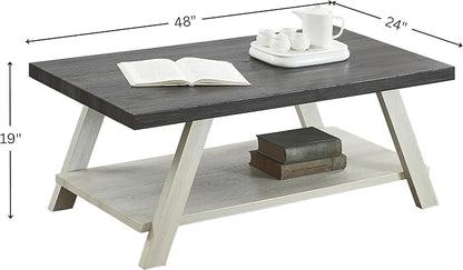 Contemporary Two-Tone Wood Coffee Table 48 in, Weathered Charcoal and Beige - Image 2