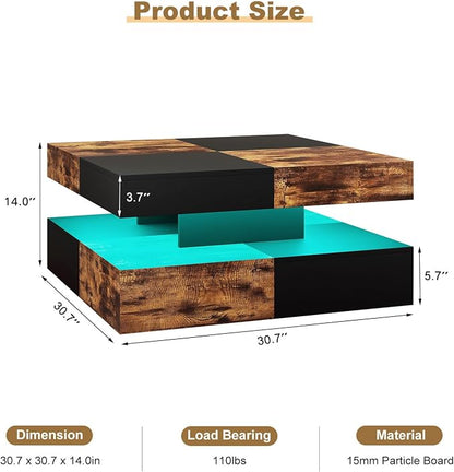 HedoAjim LED Coffee Table for Living Room, Living Room Table 2-Tier Square - Image 2