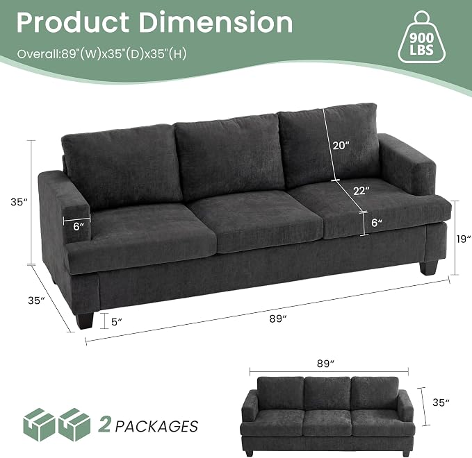 YOUDENOVA 2 Piece Set Comfy Sofa Couch, 2 3-Seater Sofa - Image 2