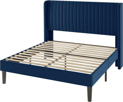 Allewie Queen Size Velvet Bed Frame/Vertical Channel Tufted Wingback - Image 9