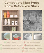 Coffee Mug Organizers and Storage (8Pack), Adjustable Stackable Cup Organizer for Kitchen Cabinets Shelf Organization, Cupboard Save Space Cup Stacker Holder for Tea Cup/Coffee Mugs/Glasses