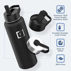 IRON °FLASK Camping & Hiking Hydration Flask with 3 Lids - Stainless Steel, Double Walled & Vacuum Insulated Water Bottle - Leak Proof & BPA Free (Sage, Straw - 40 oz)