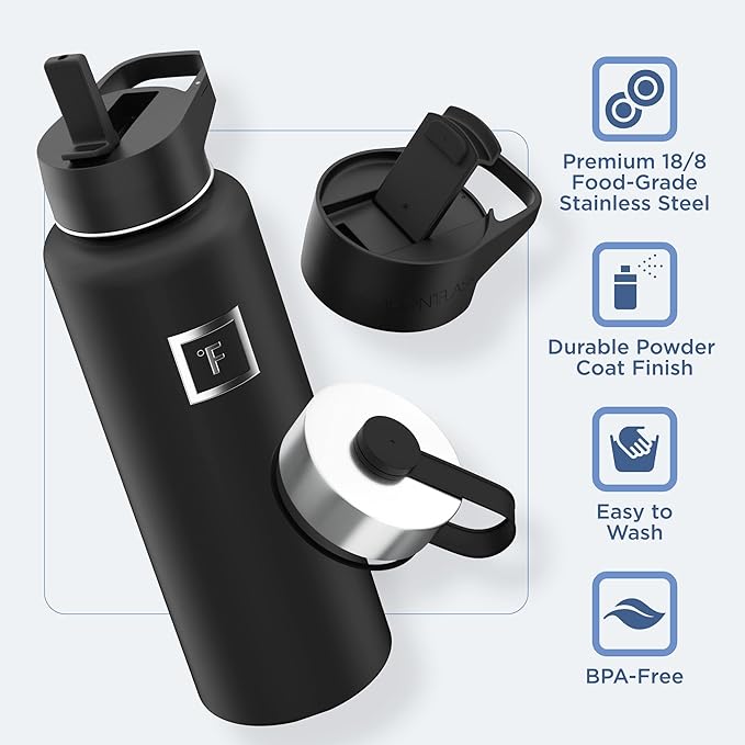 IRON °FLASK Camping & Hiking Hydration Flask with 3 Lids - Stainless Steel, Double Walled & Vacuum Insulated Water Bottle - Leak Proof & BPA Free (Sage, Straw - 40 oz)