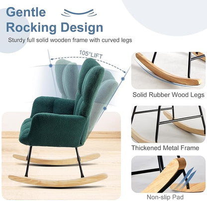 DUMOS Rocking Chair with Wing Backrest, Teddy Comfy Upholstered Indoor Reading - Image 6