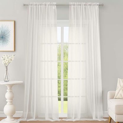 Ivory Sheer Curtains 120 Inches Long 2 Panels Set, Airy Lightweight Sheer Ivory by OWENIE