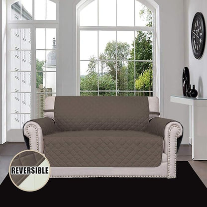 Easy-Going Reversible Couch Cover, 2 Cushion Sofa, Taupe/Ivory | Machine - Image 2