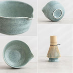 Matcha Set, Matcha Whisk Set Includes Matcha Bowl, Matcha Whisk Holder, Bamboo Matcha Whisk, Scoop and Matcha Sifter, 17 oz Mottled Blue Glaze Ceramic Matcha Kit for Tea Lovers