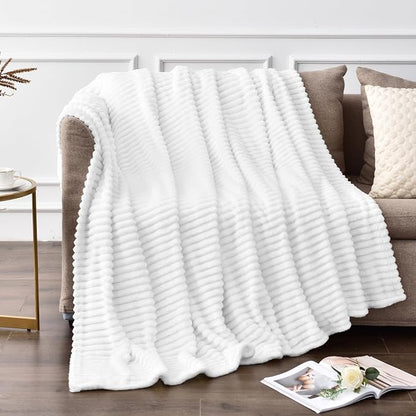BEDELITE Ribbed Jacquard White Fleece Throw Blanket - Image 2