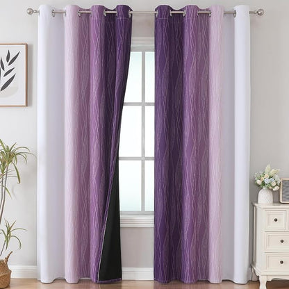 Purple and Greyish White Ombre Blackout Curtains - Image 2
