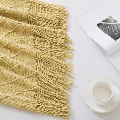 BOURINA Mustard Throw Blanket 60x80 Inches Throw Textured Solid Soft Sofa Throw - Image 3