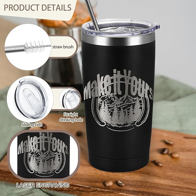 16 Pack Stainless Steel Tumbler Bulk Insulated Vacuum Travel Mug Powder Coated Coffee Mug Gift for Laser Engrave, 20oz Black