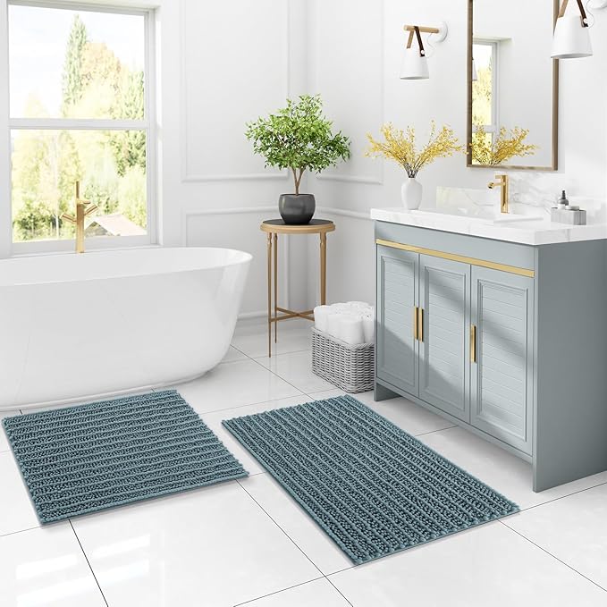 Arotive Luxury Chenille Bathroom Rug Mat, Extra Soft Thick Absorbent Shaggy Bath Rugs, Non-Slip Machine Wash Dry, Plush Bath Mats for Bathroom, Shower and Tub, 36x24, Smoky Gray