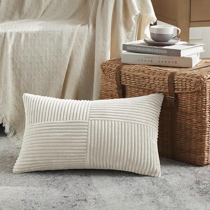 Fancy Homi 2 Packs Cream Lumbar Decorative Throw Pillow Covers 12x20 Inch - Image 2