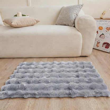 Blue Grey Rabbit Plush Rug 2'x3', Fluffy Shaggy Area Rug - Image 2
