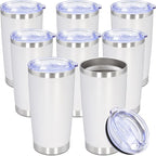 20oz Tumbler Bulk Stainless Steel Tumbler Cup with Lid Vacuum Insulated Double Wall Travel Mug, Durable Powder Coated Travel Coffee Tumbler Mug for Hot & Cold Drinks, White,8 Pack