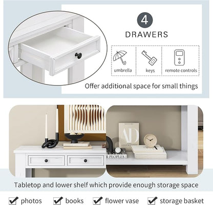 LKTART White Console Table, Solid Wood Sofa Table - Image 5