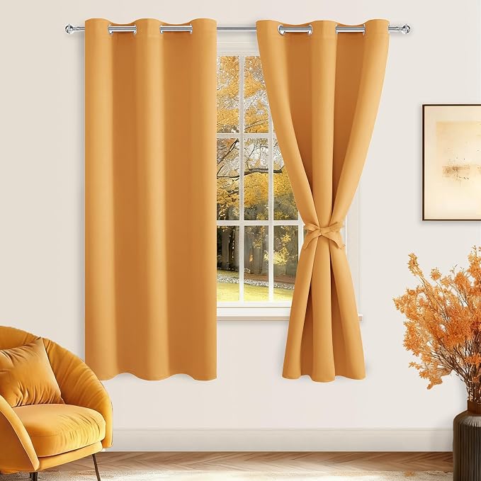 Room Darkening Curtains for Bedroom, Pumpkin Orange, 42 x 72 Inch | Noise by Hiasan