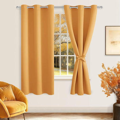 Room Darkening Curtains for Bedroom, Pumpkin Orange, 42 x 72 Inch | Noise by Hiasan