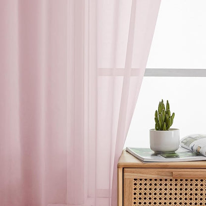 Sheer Curtains 54 Inch Length 2 Panels Set, Blush Sheer Curtain - Image 2