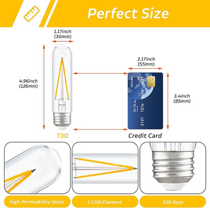 Dimmable E26 T30 T10 LED Bulb Long Tube Light Bulb 4W, Type T Tubular Light - Image 6