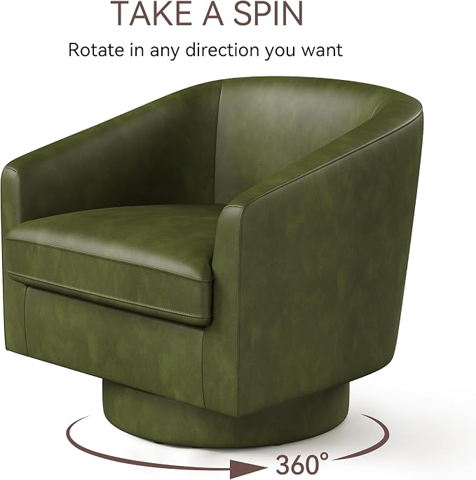 Swivel Barrel Accent Chair, Round Faux Leather Living Room Arm Chairs, Modern - Image 5