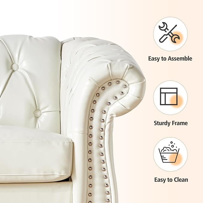 Living Room Chair, Modern Leather Chesterfield Sofa Chair, Mid Century Single - Image 5