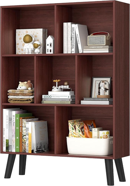 YAHARBO Walnut Bookshelf, 3 Tier Book Shelf by YAHARBO