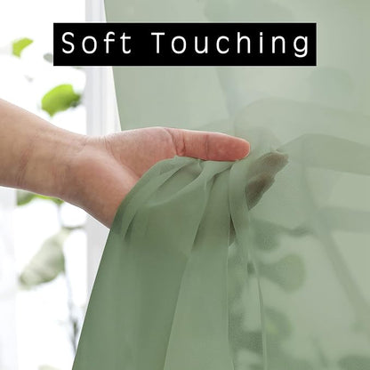 Sheer Curtains, Sage Green Sheer Curtains 63 inch Length 2 Panels Set, Rod - Image 3