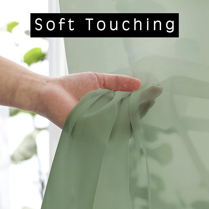Sage Sheer Kitchen Valance for Windows Set of 2, Short Modern Rod Pocket Voile - Image 2