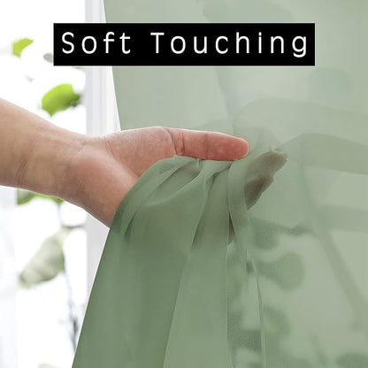 Sage Sheer Kitchen Valance for Windows Set of 2, Short Modern Rod Pocket Voile - Image 2