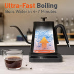 0.8L-1200W Electric Kettle Gooseneck, Digital Panel, Adjustable Tempurature, Auto Shut-off, Boil Dry Protection