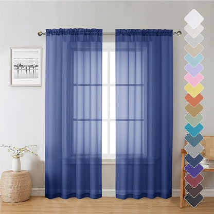 Royal Blue Sheer Curtains 72 Inches Long 2 Panels, Rod Pocket Voile Light by Lecloud