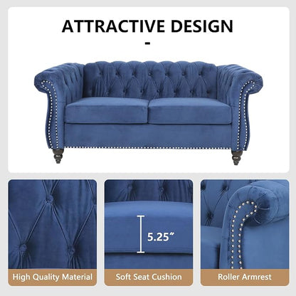Chesterfield Loveseat Sofa, Modern Velvet Small Sofa Couch 2 Seater - Image 6