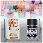 Black Edible Glitter - 5g Food Grade Cake Decorating Shimmering Glitter, Edible Sprinkle Luster Dust for Drinks, Chocolates, Fondant, Strawberries, Cupcakes, Candy, Cookie - Vegan