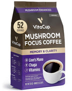 VitaCup Focus Mushroom Coffee Grounds, with Lions Mane, Chaga, B Vitamins, D3, Boost Focus, Immunity, Memory & Clarity, Medium Dark Roast, 100% Arabica Specialty, 20oz, 52 Servings