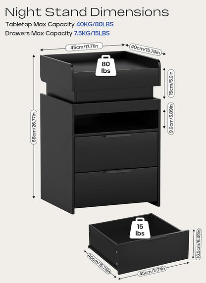 Turosur Nightstands Set of 2, LED Night Stand - Image 2