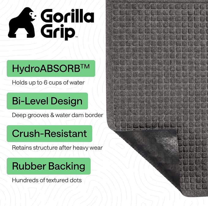 GORILLA GRIP® Ultra Absorbent Front Door Mat Outside Entrance 47x35, Traps Dirt - Image 2