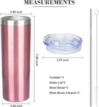20 oz Skinny Tumblers with Lid and Straw,Stainless Steel Vacuum Insulated Tumbler Cup Double Wall Travel Coffee Mug, Thermal Water Tumbler for Hot and Cold Drinks(Rose Gold,4)