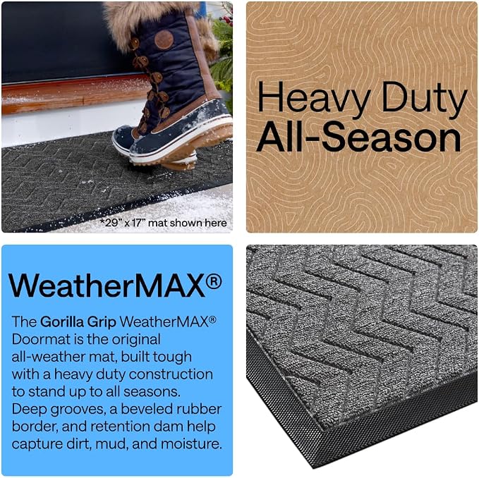 GORILLA GRIP 100% Waterproof All-Season WeatherMAX Doormat US Designed Natural - Image 3