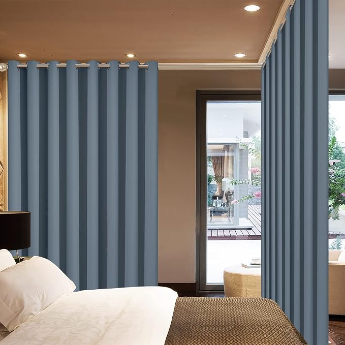 Yakamok Stone Blue Room Darkening Curtains 84 inch Sliding Door Drapes | 1 - Image 3