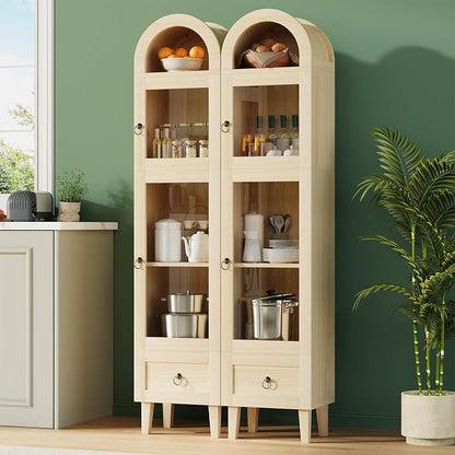 71" Tall Arched Cabinet with Acrylic Door, Modern Curio Arched Bookcase W/Drawer - Image 7