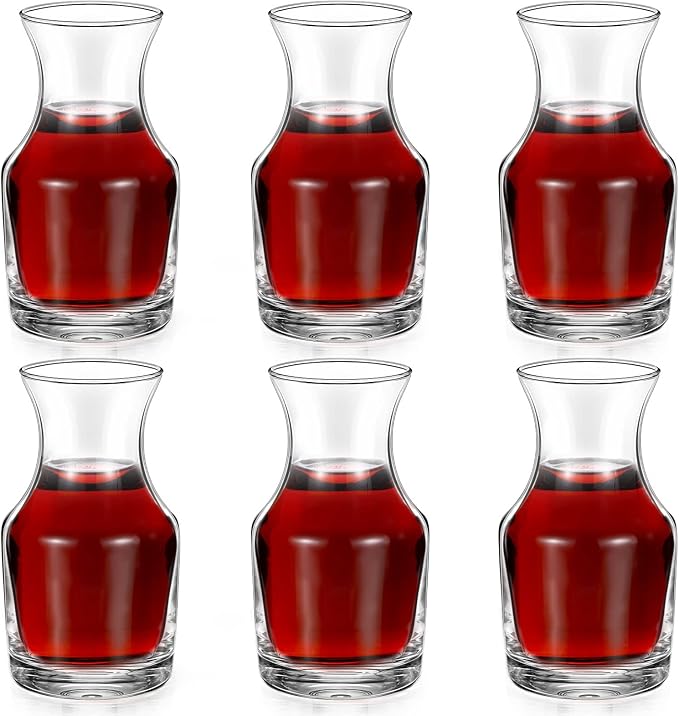 6 Pack Single Serving Wine Carafe Glass Small Mini Carafe Individual Wine Refill Decanter for Dinner Parties Tastings Bars Restaurants (6.5 oz)