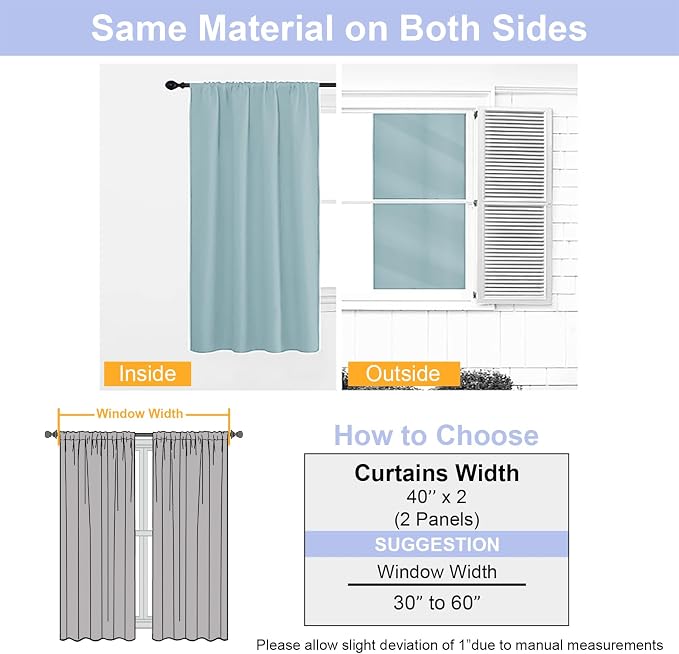 Simplebrand Ava Aqua Short 36 Inches Blackout Curtain 2 Panels Set, Half Window - Image 8