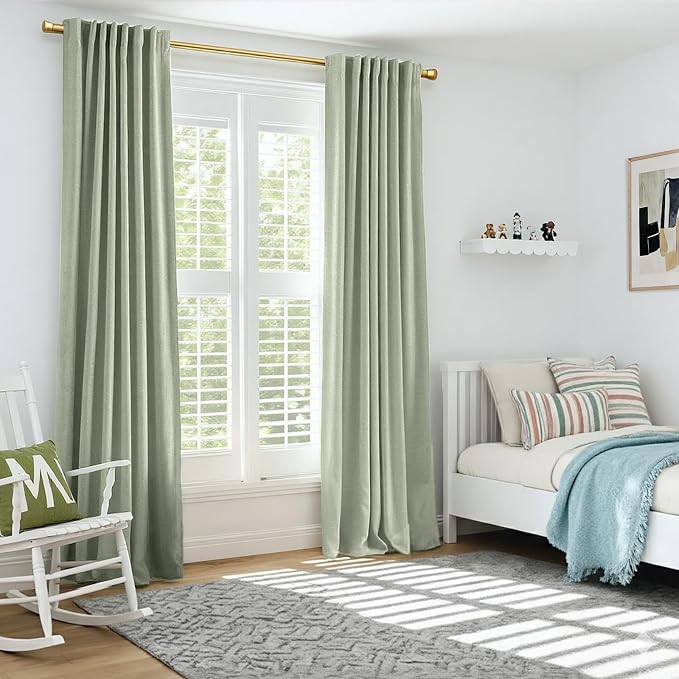 INOVADAY Linen Textured 100% Blackout Sliding Door Curtains 102x84 Sage | 1 - Image 6