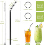 Set of 10 Stainless Steel Straws, HuaQi Bent Reusable Drinking Straws 10.5'' Long 0.24‘’ Dia for 30 oz Tumbler and 20 oz Tumbler, 2 Cleaning Brush Included (10 Bent Staw + 2 Brushes）