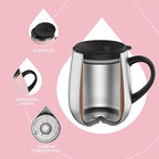 Ideus 16 oz Insulated Coffee Mug with Handle and Lid, Double Wall Stainless Steel Vacuum Thermal Coffee Mug, Travel Coffee Cup Thermal Cup for Home and Office, Sakura Pink