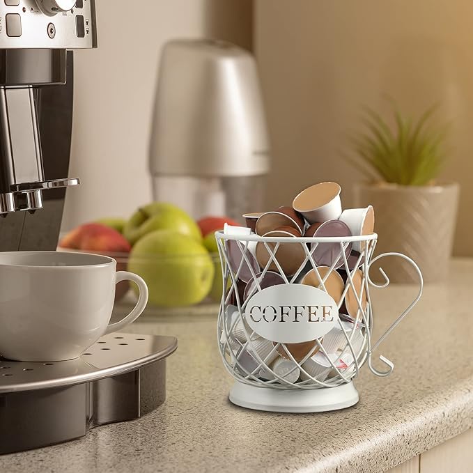 TreeLen Coffee Pod Capsule Storage Holder for 35 K Cups Capacity K Cup Holder K Cup Organizer for Counter Coffee Bar and Coffee Table - White